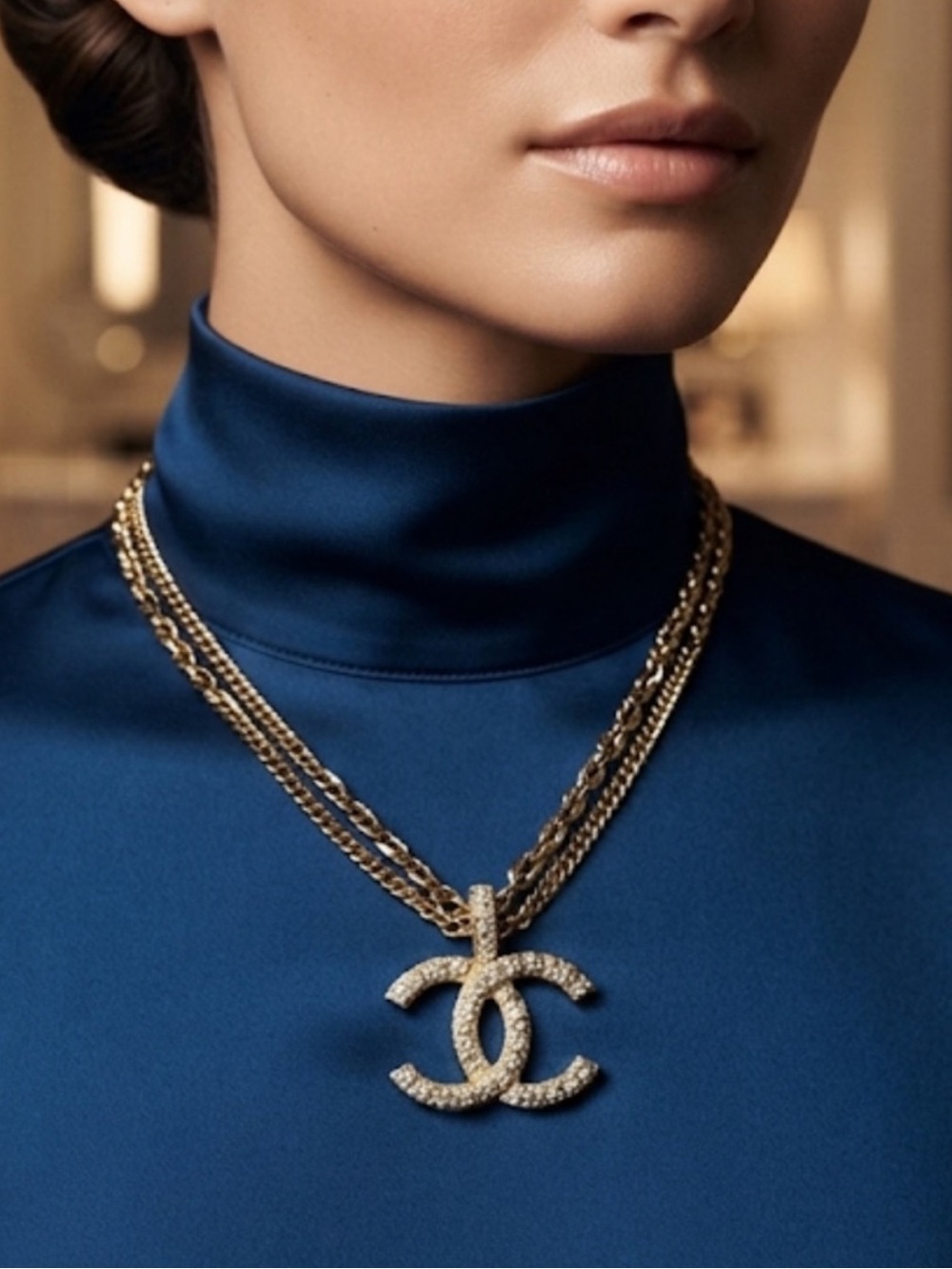 CHANEL Pendant Double Chain Necklace